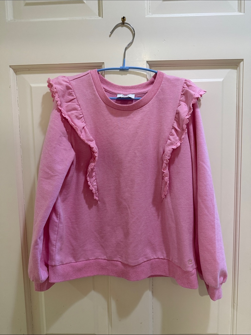 crown & ivy Pink Ruffle Shoulder Sweatshirt